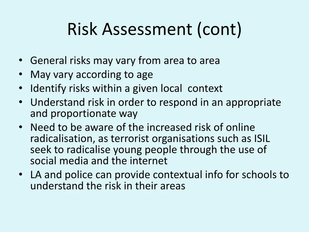 risk assessment cont