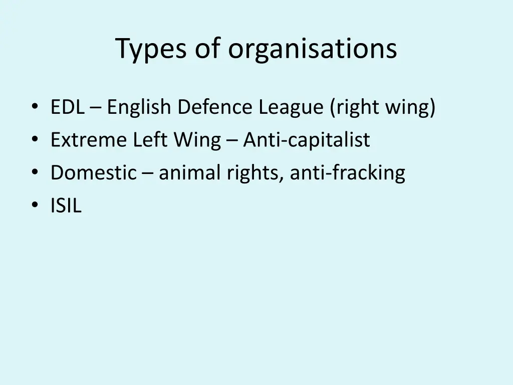 types of organisations