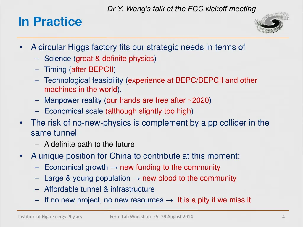 dr y wang s talk at the fcc kickoff meeting