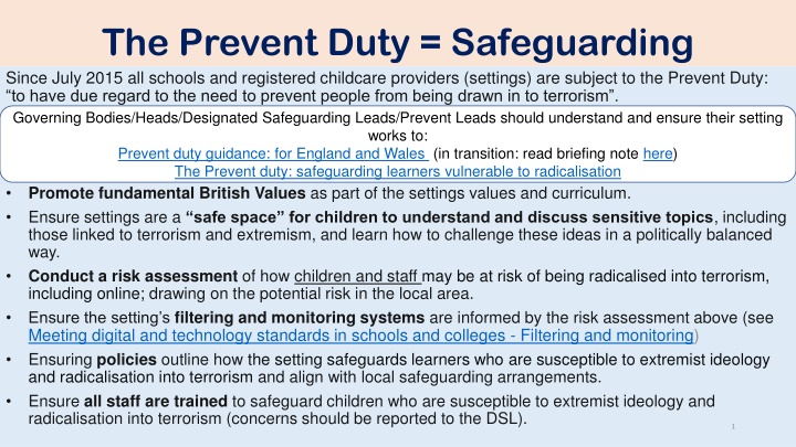 the prevent duty safeguarding since july 2015