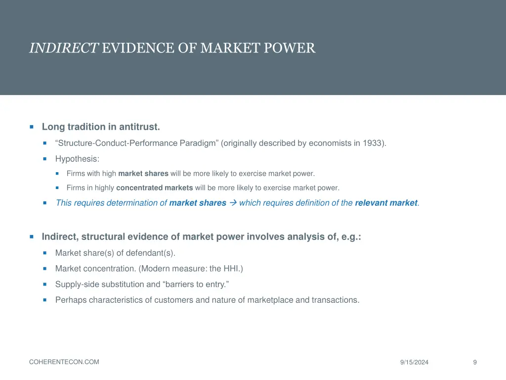 indirect evidence of market power