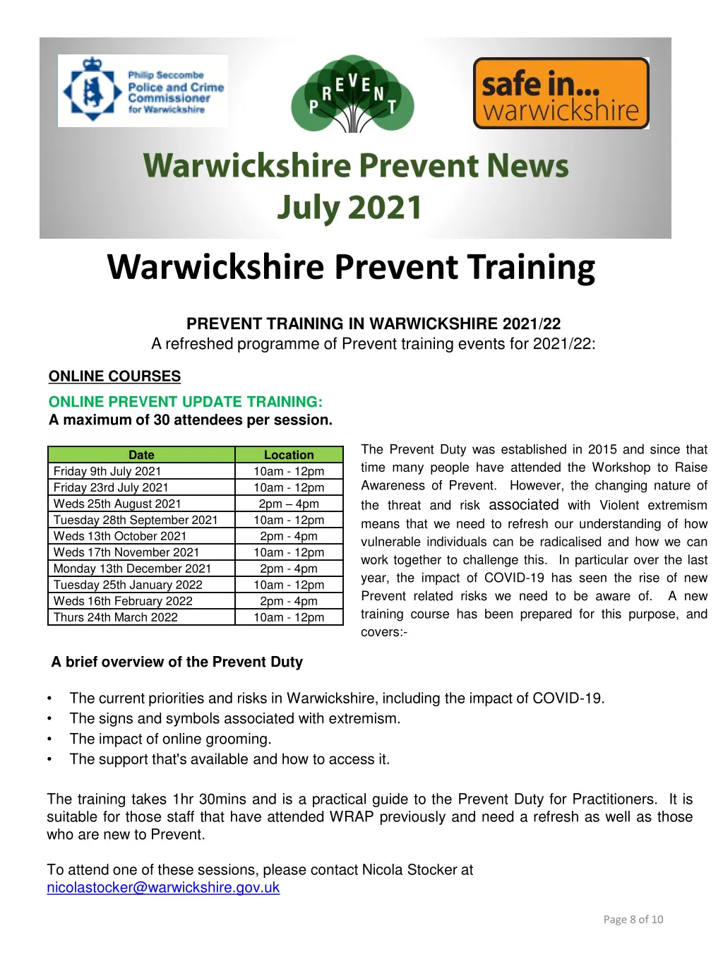 warwickshire prevent training 1