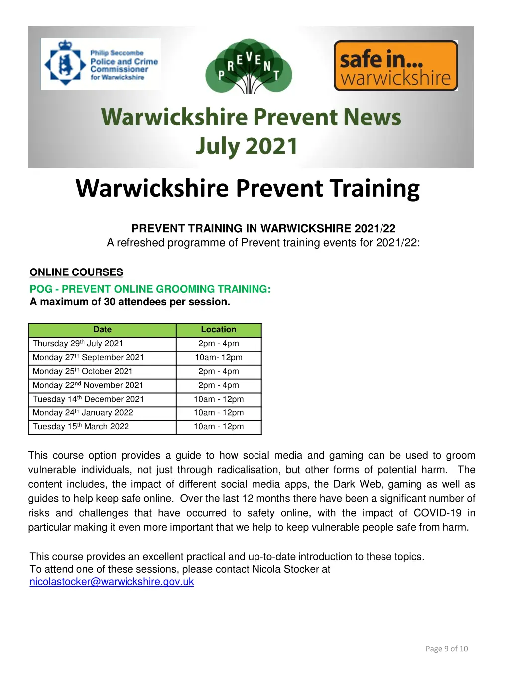 warwickshire prevent training 2