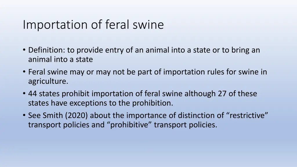 importation of feral swine