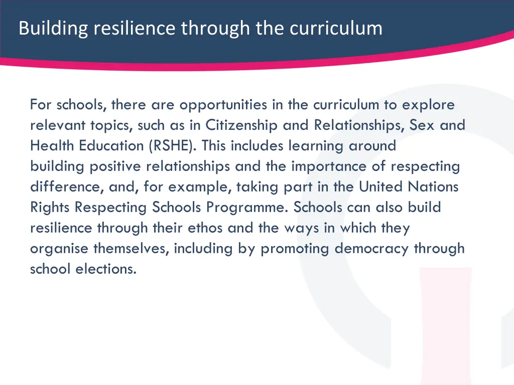 building resilience through the curriculum 1