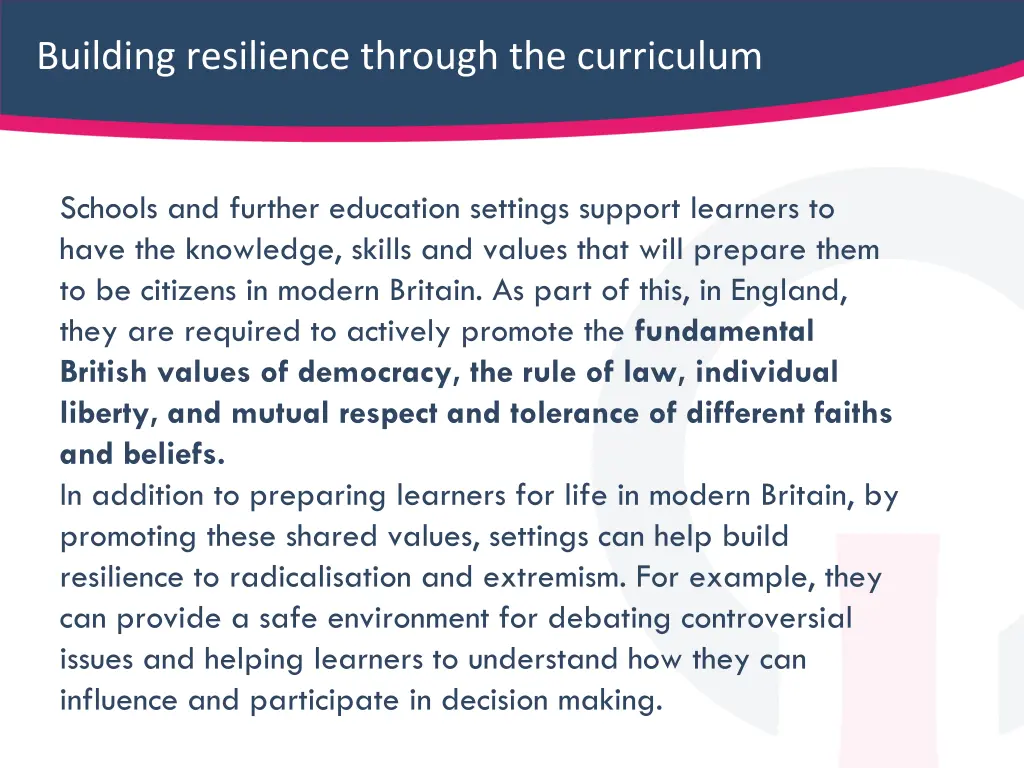 building resilience through the curriculum