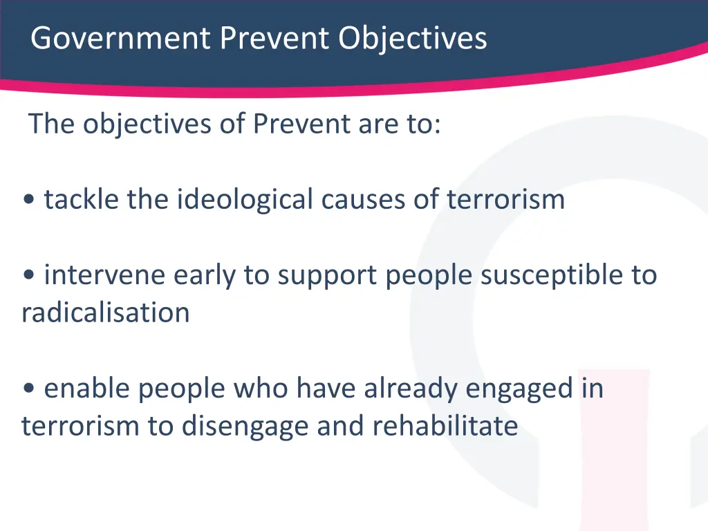 government prevent objectives