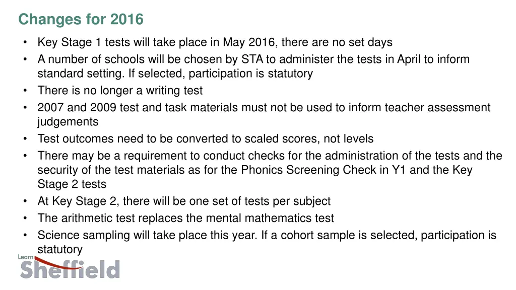 changes for 2016