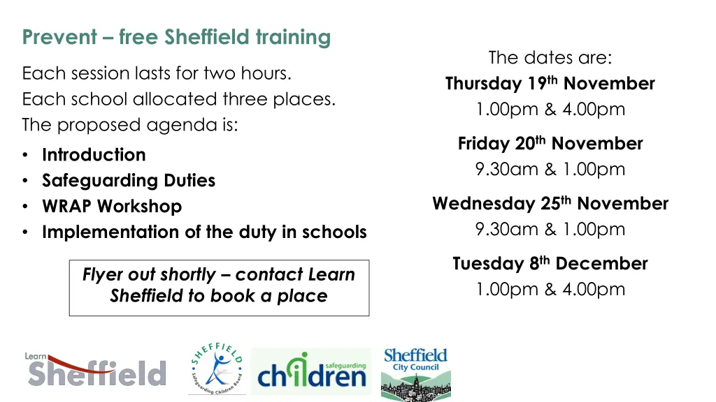 prevent free sheffield training