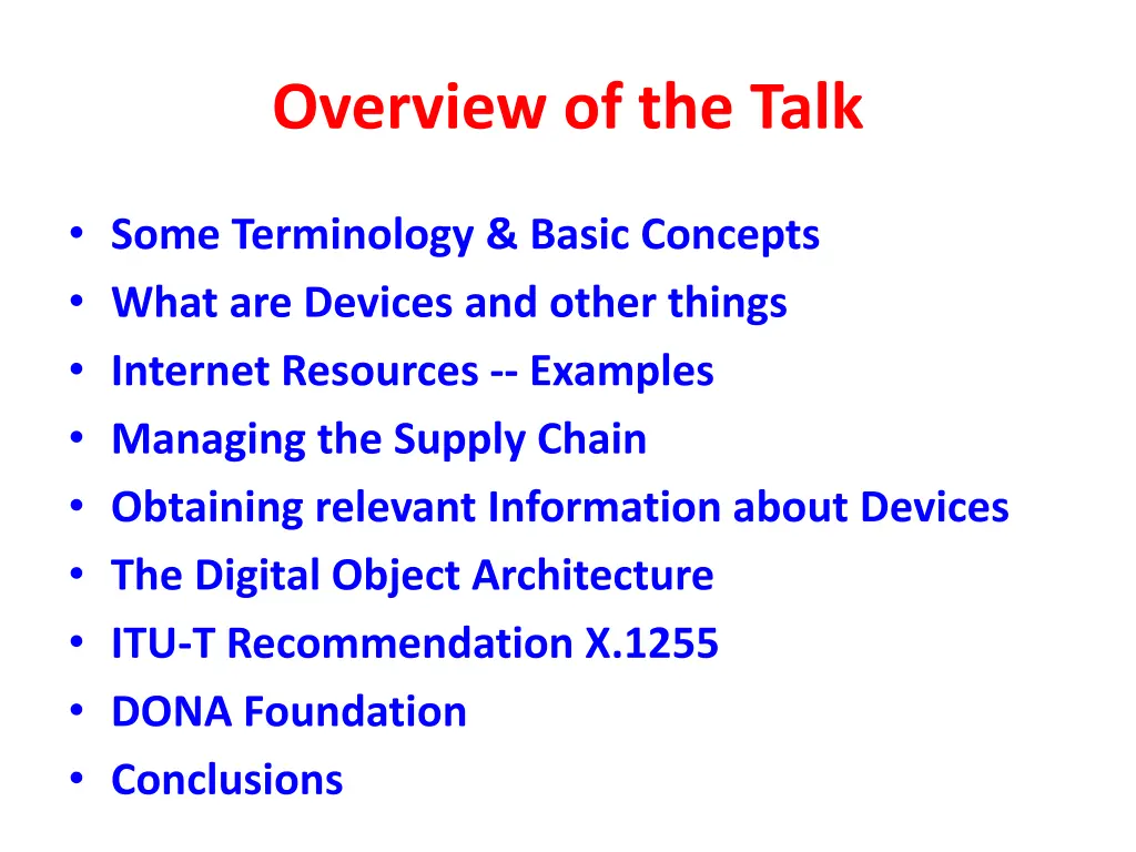 overview of the talk