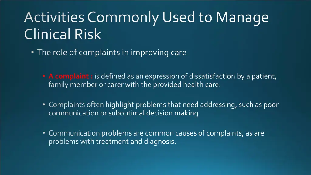 activities commonly used to manage clinical risk 2