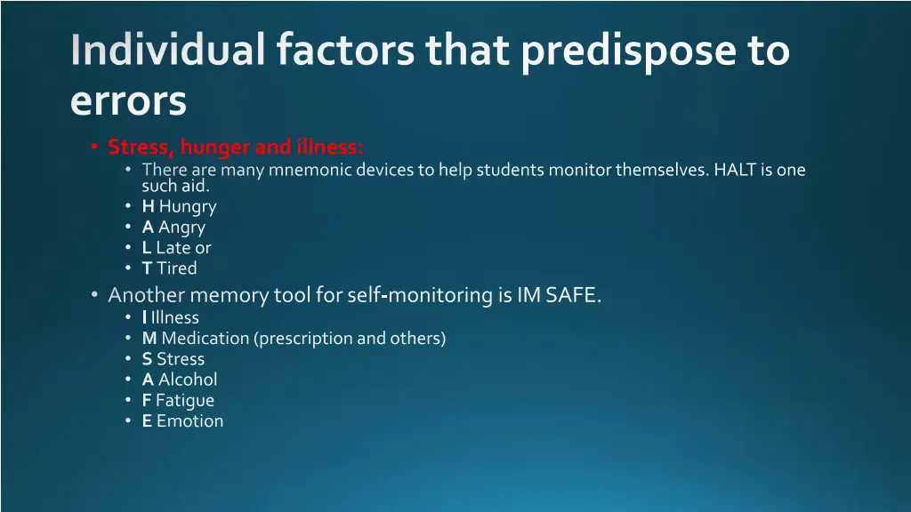 individual factors that predispose to errors 1