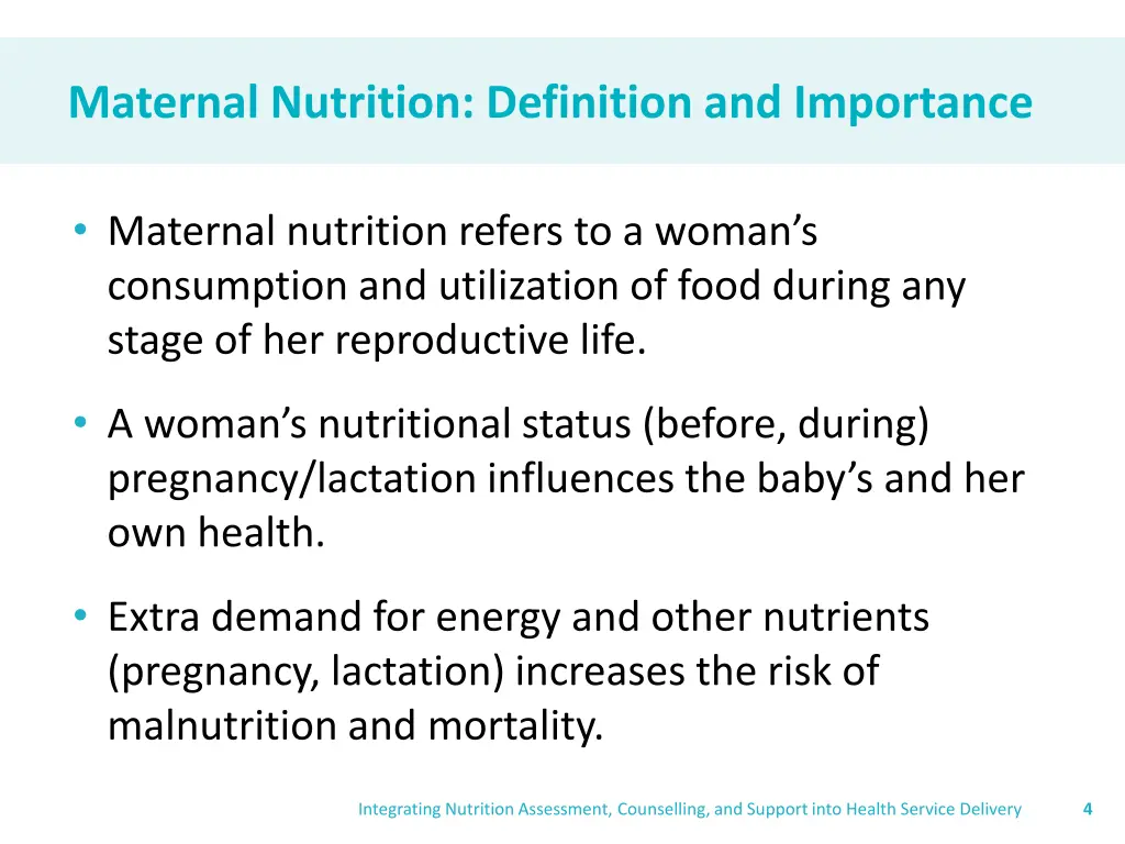 maternal nutrition definition and importance