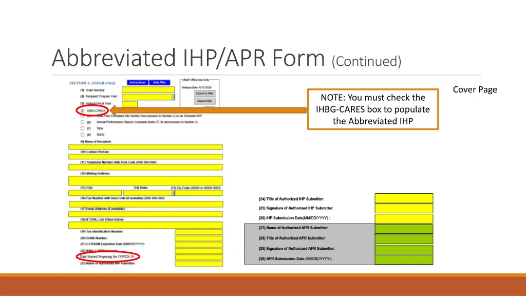 abbreviated ihp apr form continued