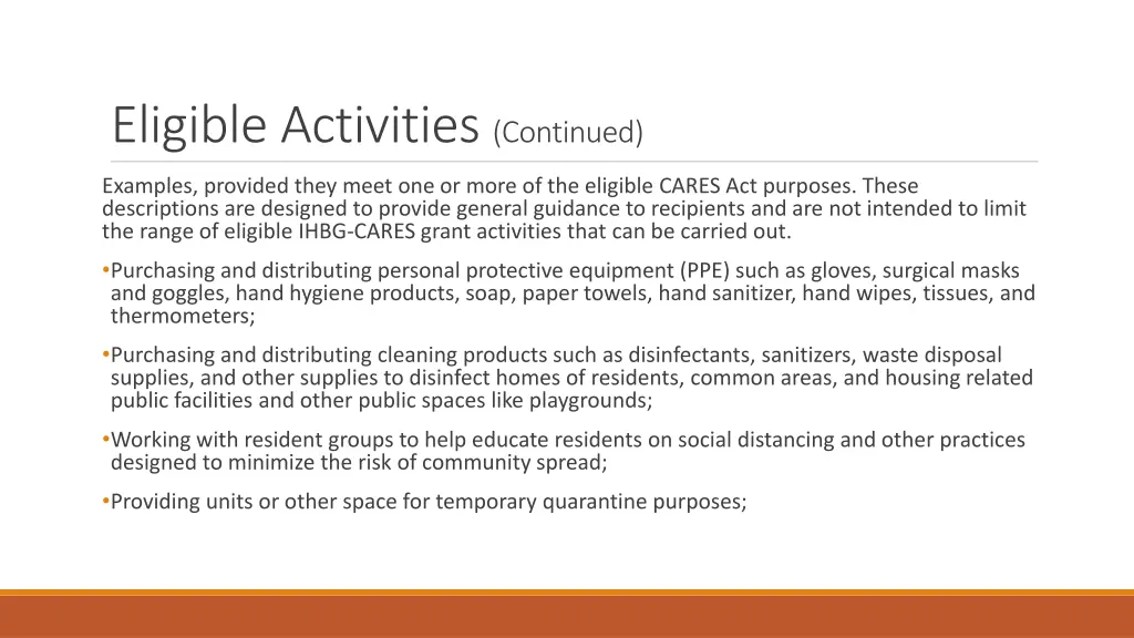 eligible activities continued