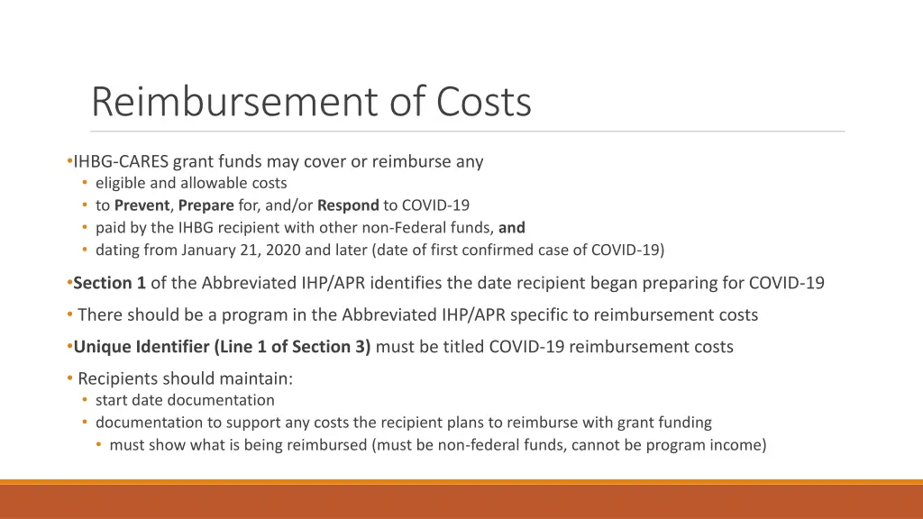 reimbursement of costs