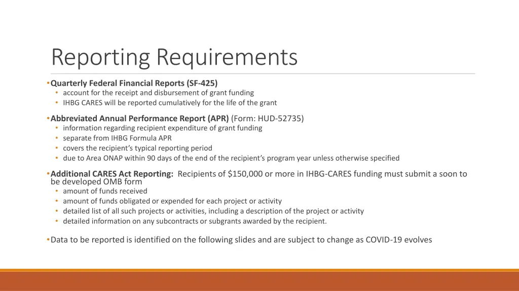 reporting requirements