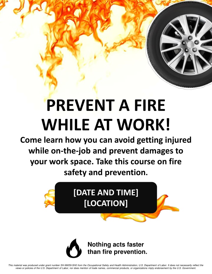 prevent a fire while at work come learn