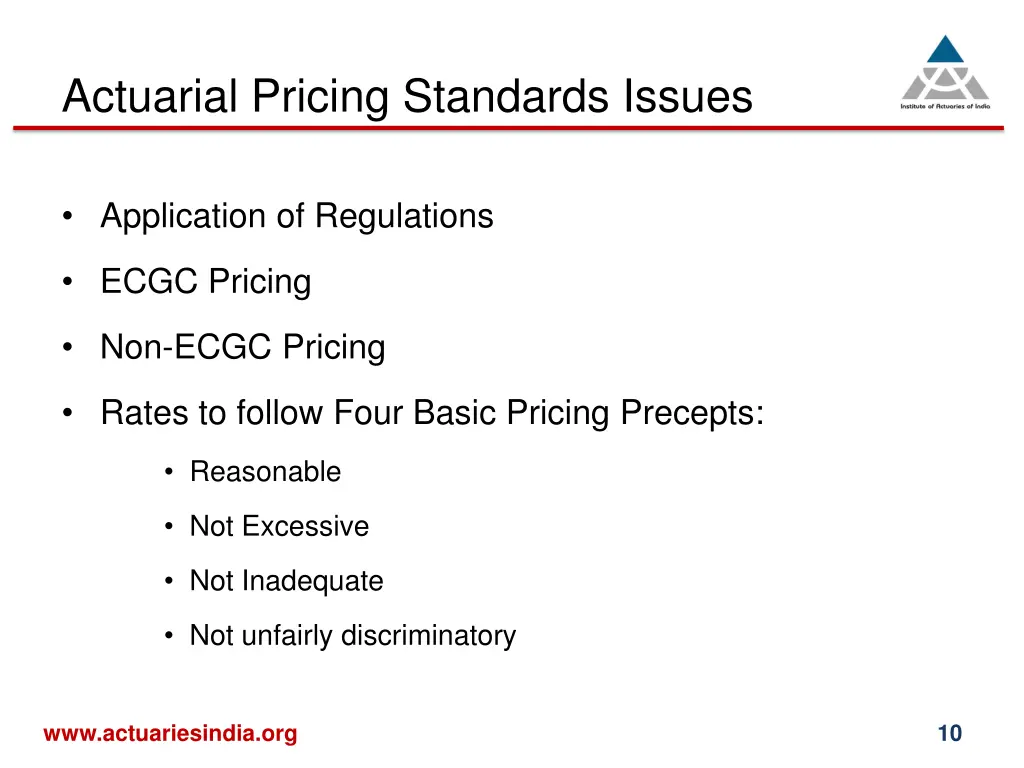 actuarial pricing standards issues