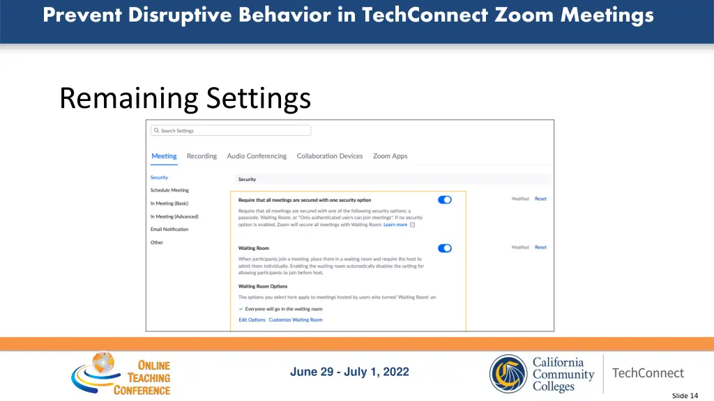 prevent disruptive behavior in techconnect zoom 11