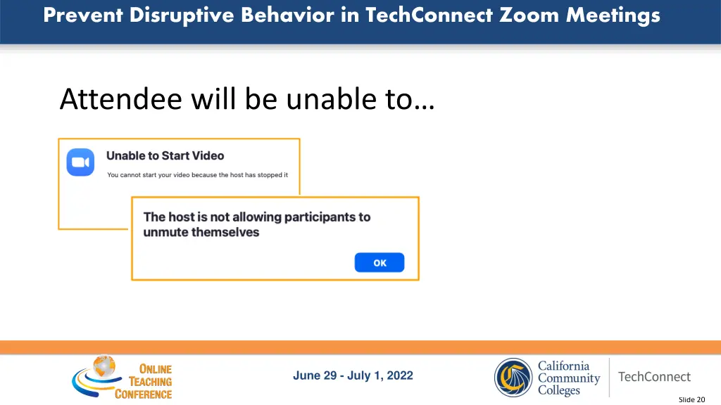 prevent disruptive behavior in techconnect zoom 17