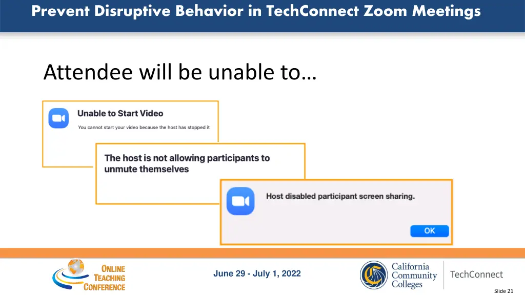 prevent disruptive behavior in techconnect zoom 18