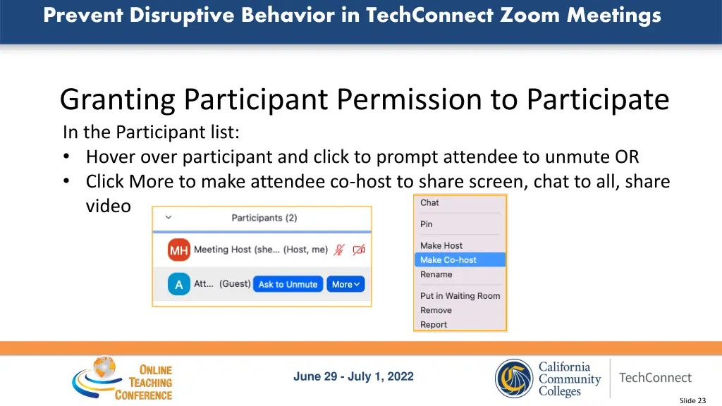 prevent disruptive behavior in techconnect zoom 20