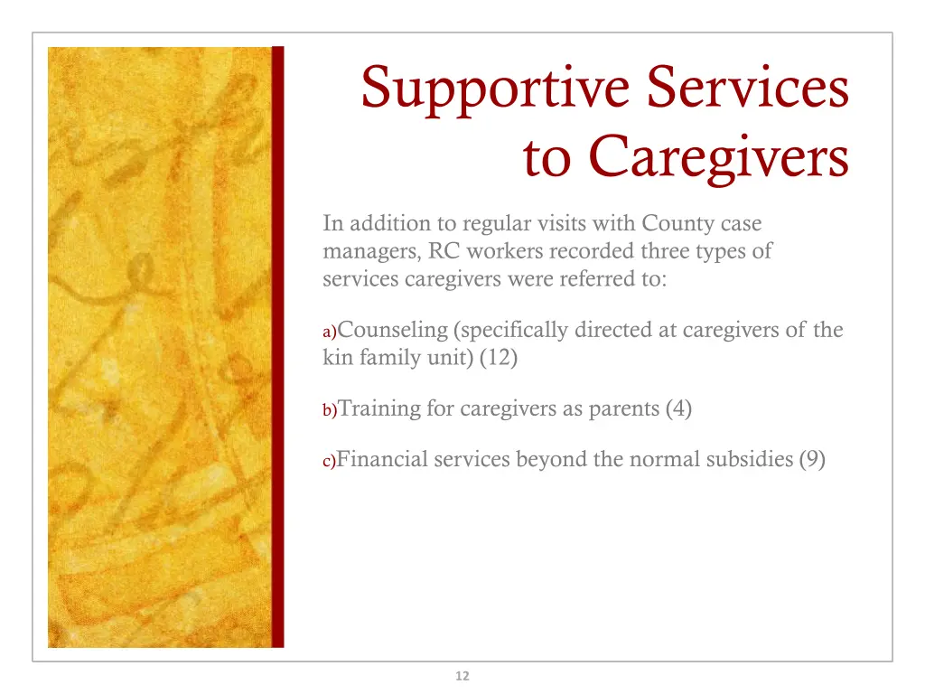 supportive services to caregivers