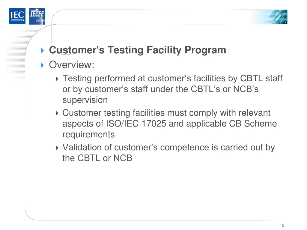 customer s testing facility program overview