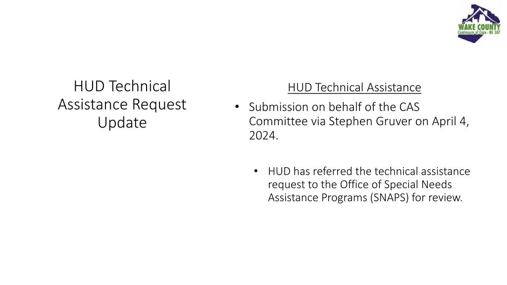 hud technical assistance request update