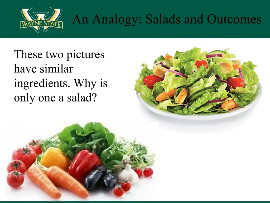 an analogy salads and outcomes