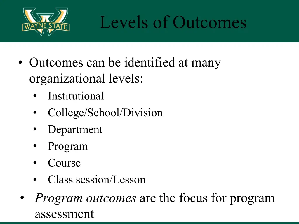 levels of outcomes