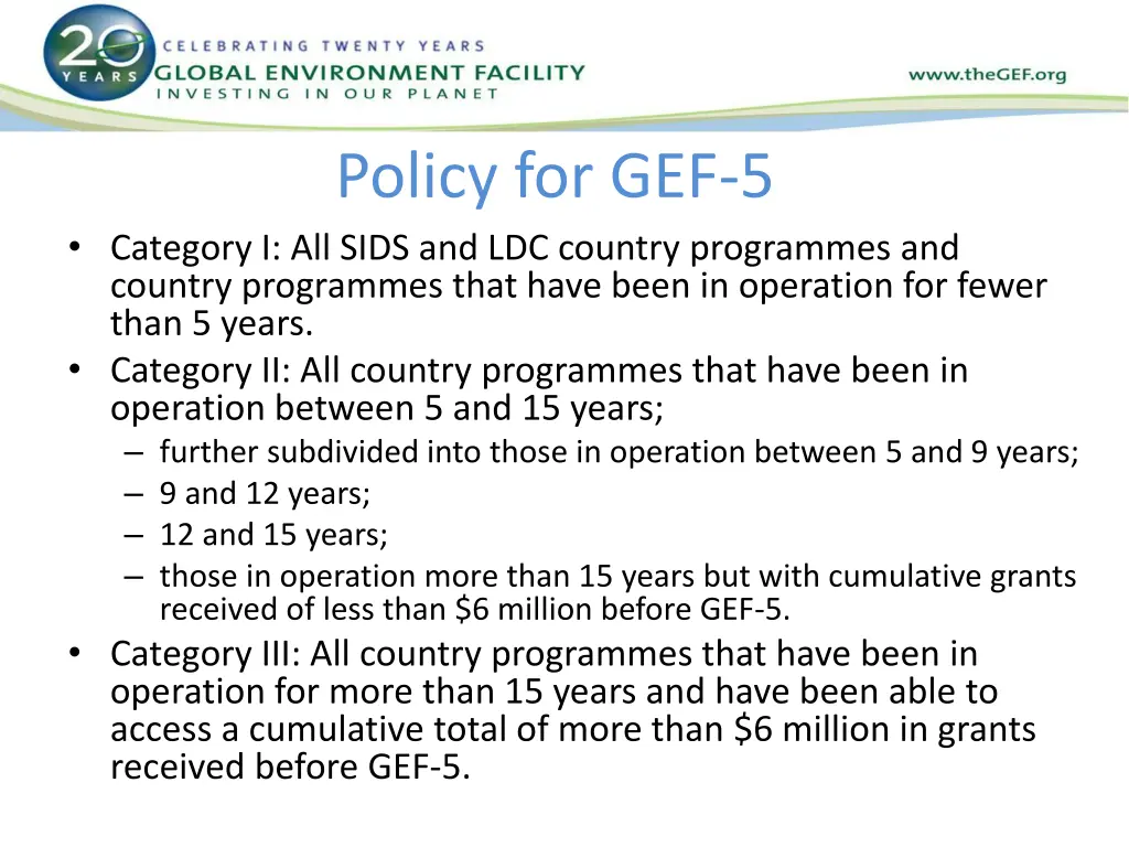 policy for gef 5