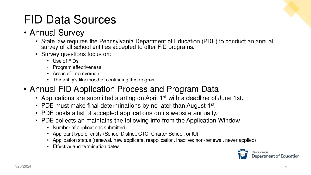 fid data sources annual survey state law requires