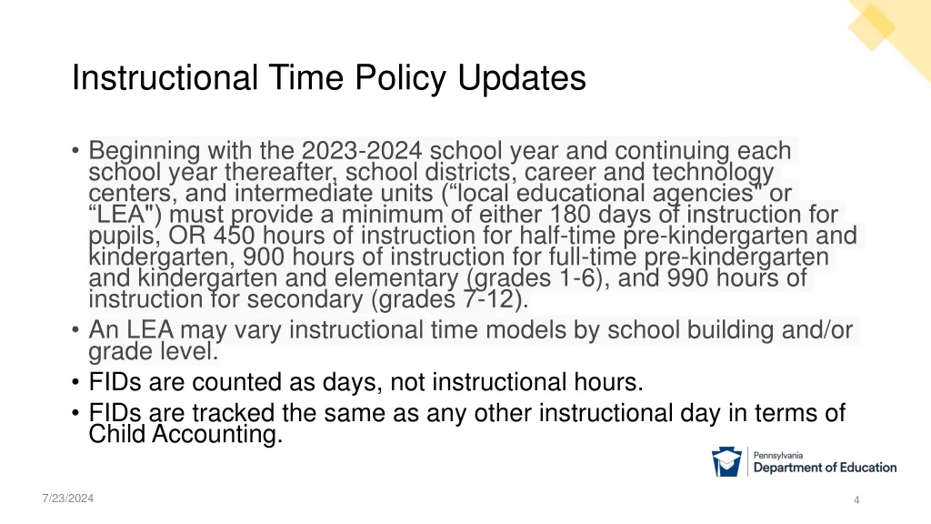 instructional time policy updates