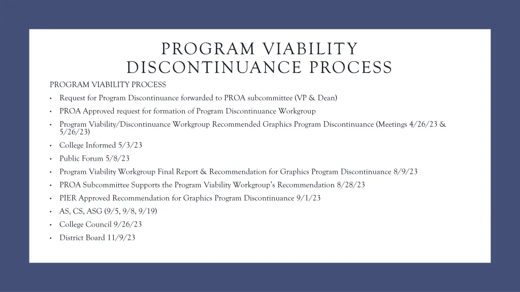 program viability discontinuance process program