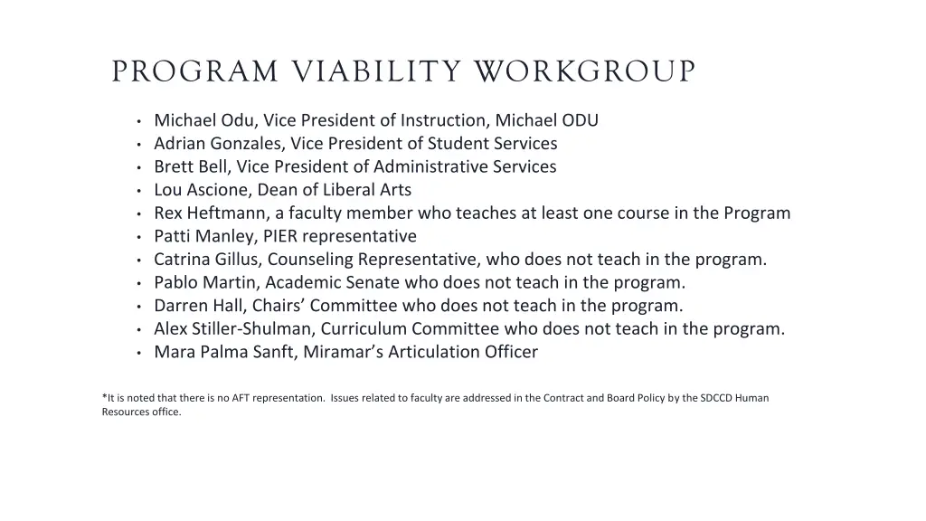 program viability workgroup