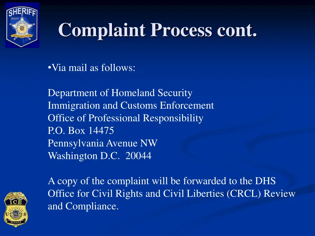 complaint process cont