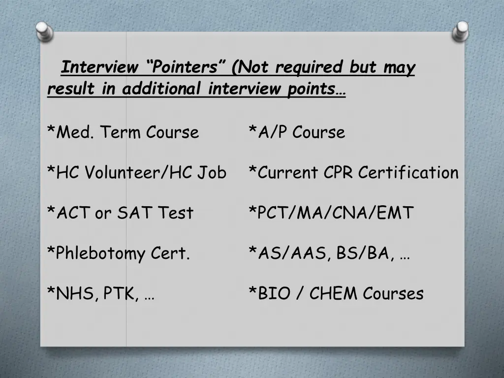 interview pointers not required but may result