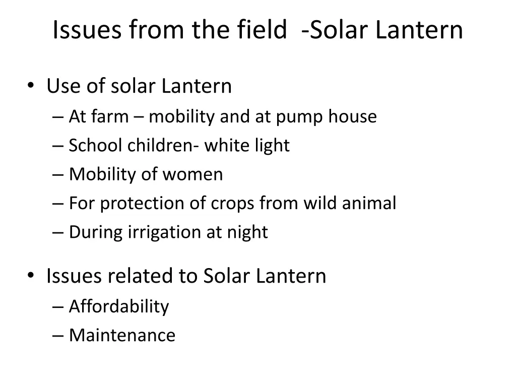 issues from the field solar lantern