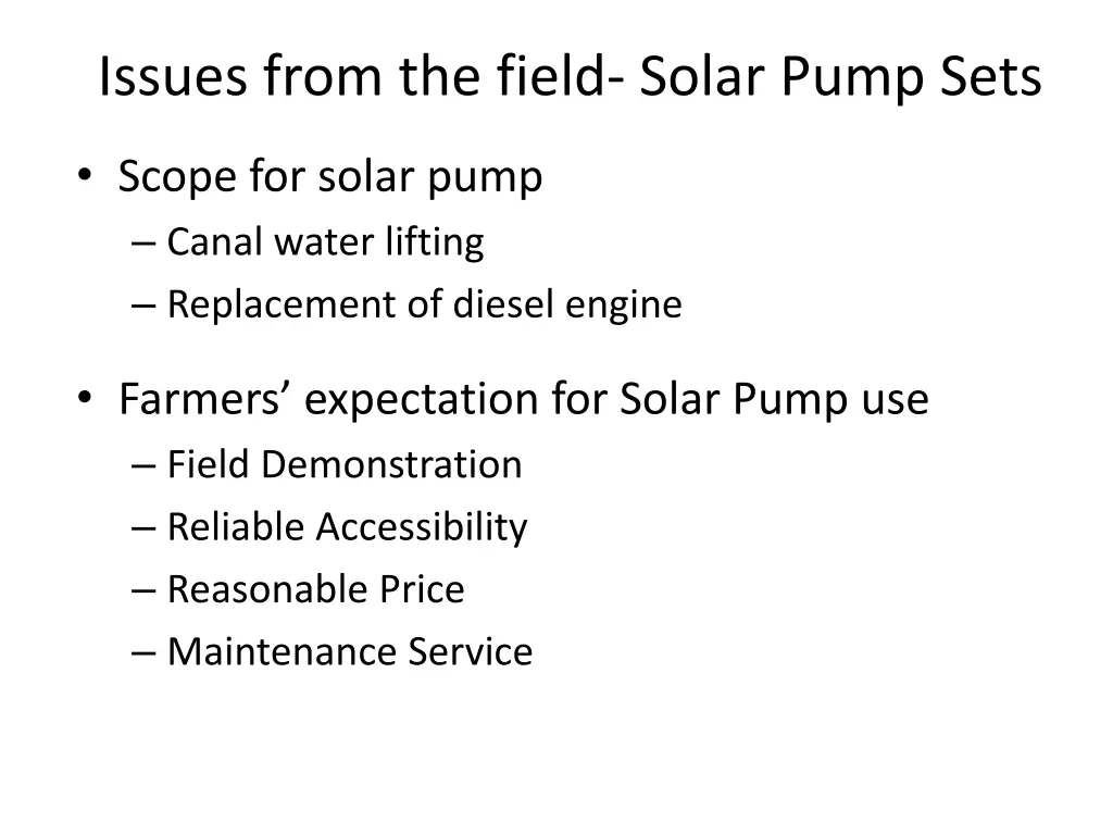 issues from the field solar pump sets