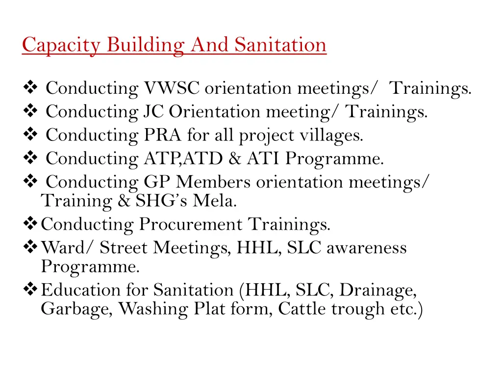 capacity building and sanitation