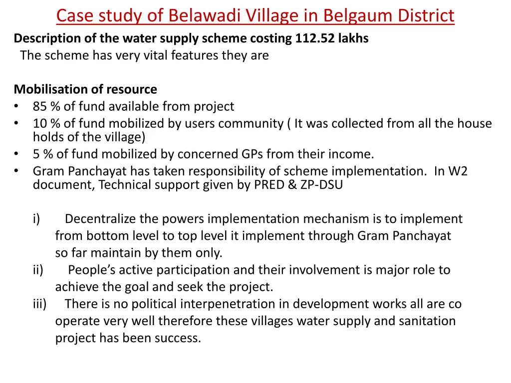 case study of belawadi village in belgaum