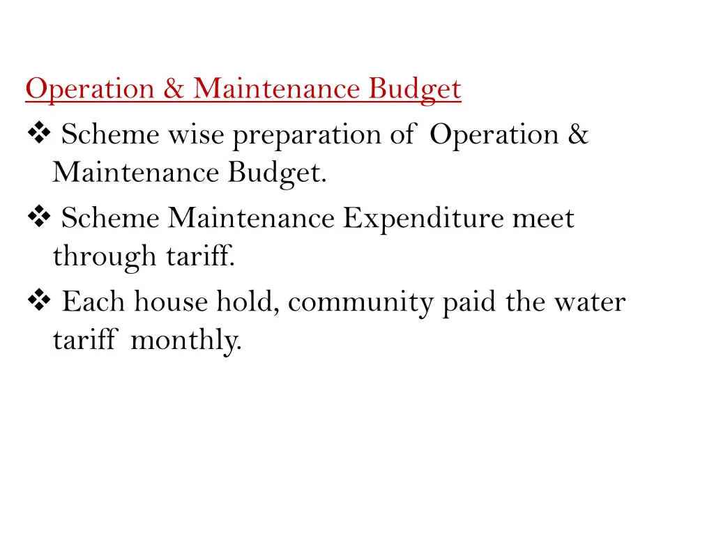 operation maintenance budget scheme wise