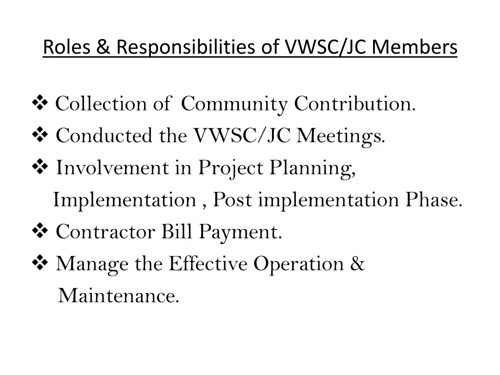 roles responsibilities of vwsc jc members