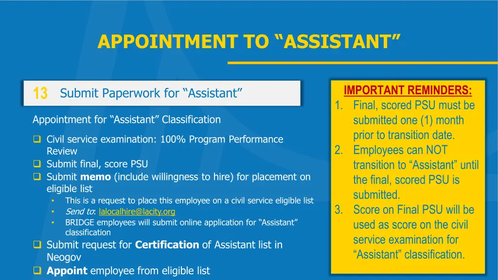 appointment to assistant