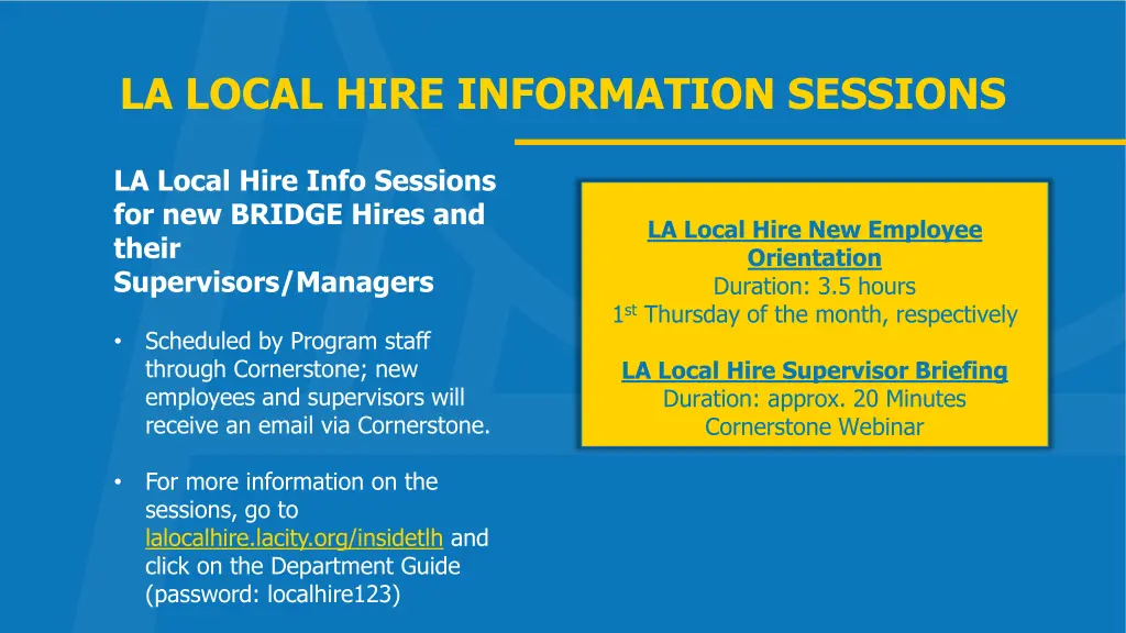 la local hire information sessions