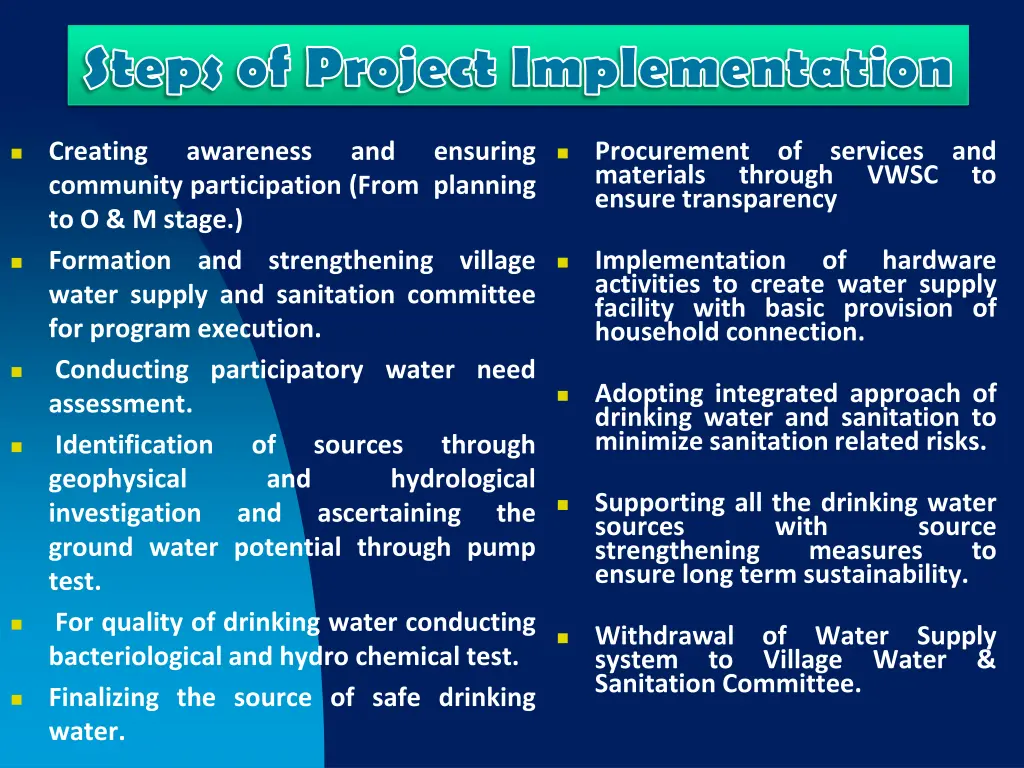 steps of project implementation