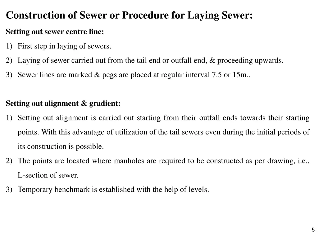 construction of sewer or procedure for laying 1