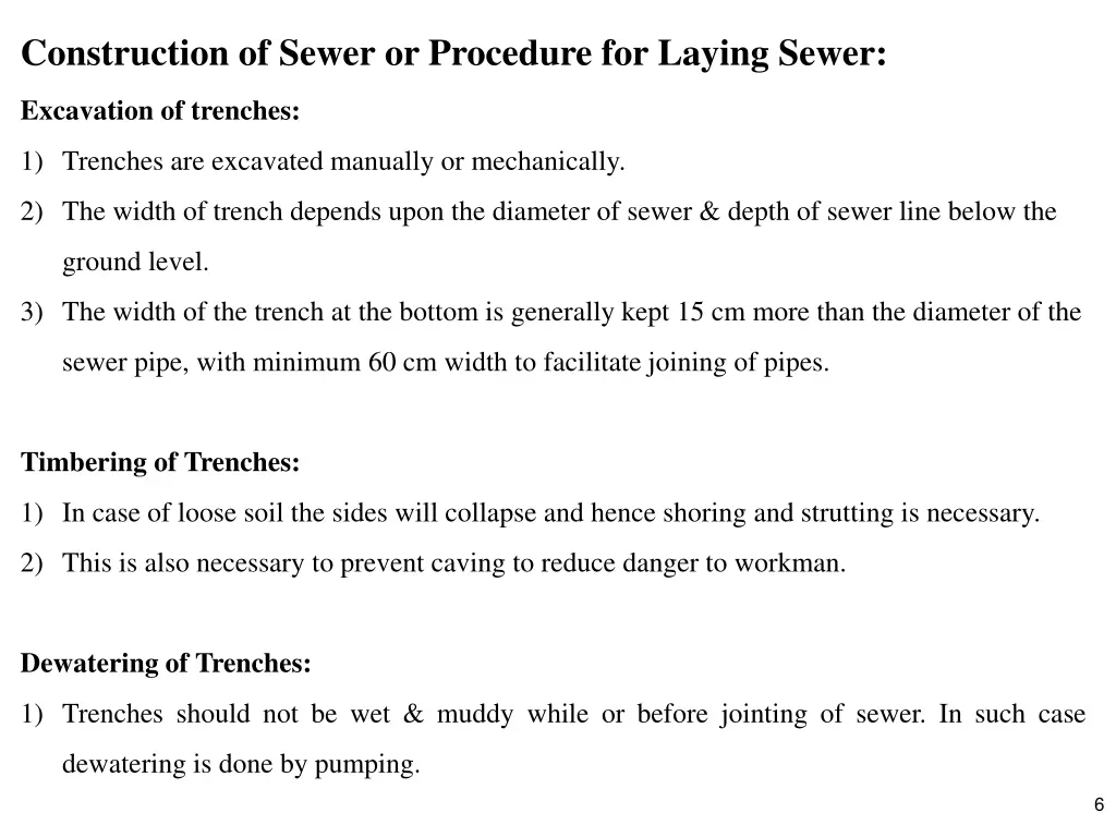 construction of sewer or procedure for laying 2